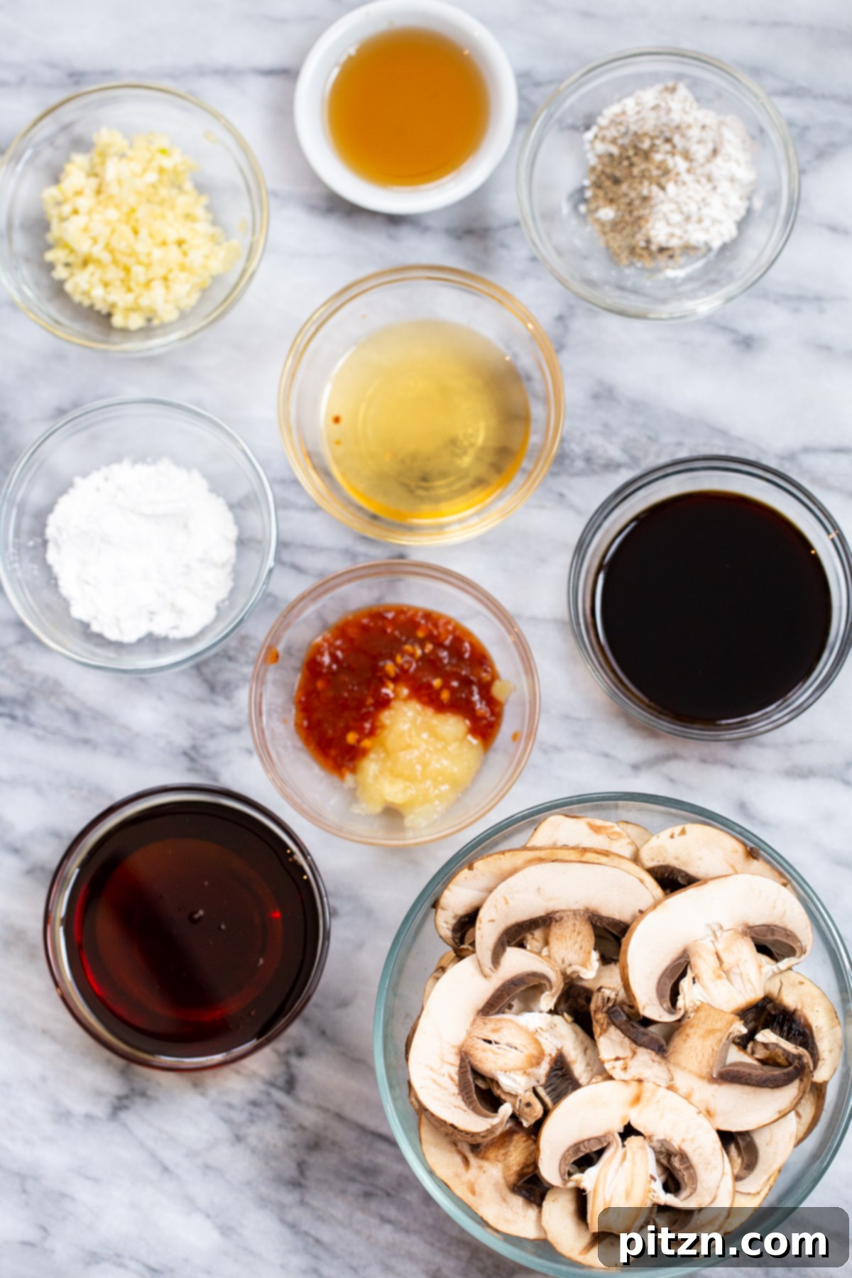Sesame Glazed Mushrooms 6 Ingredients needed for making sticky sesame mushrooms baked in the oven