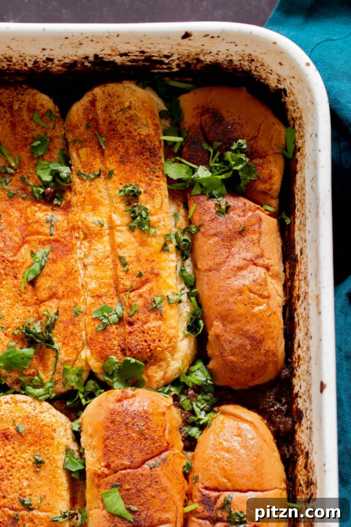 Vegan Lentil Keema Pav Bake 4 Lentil Keema Pav Casserole in the baking pan after baking