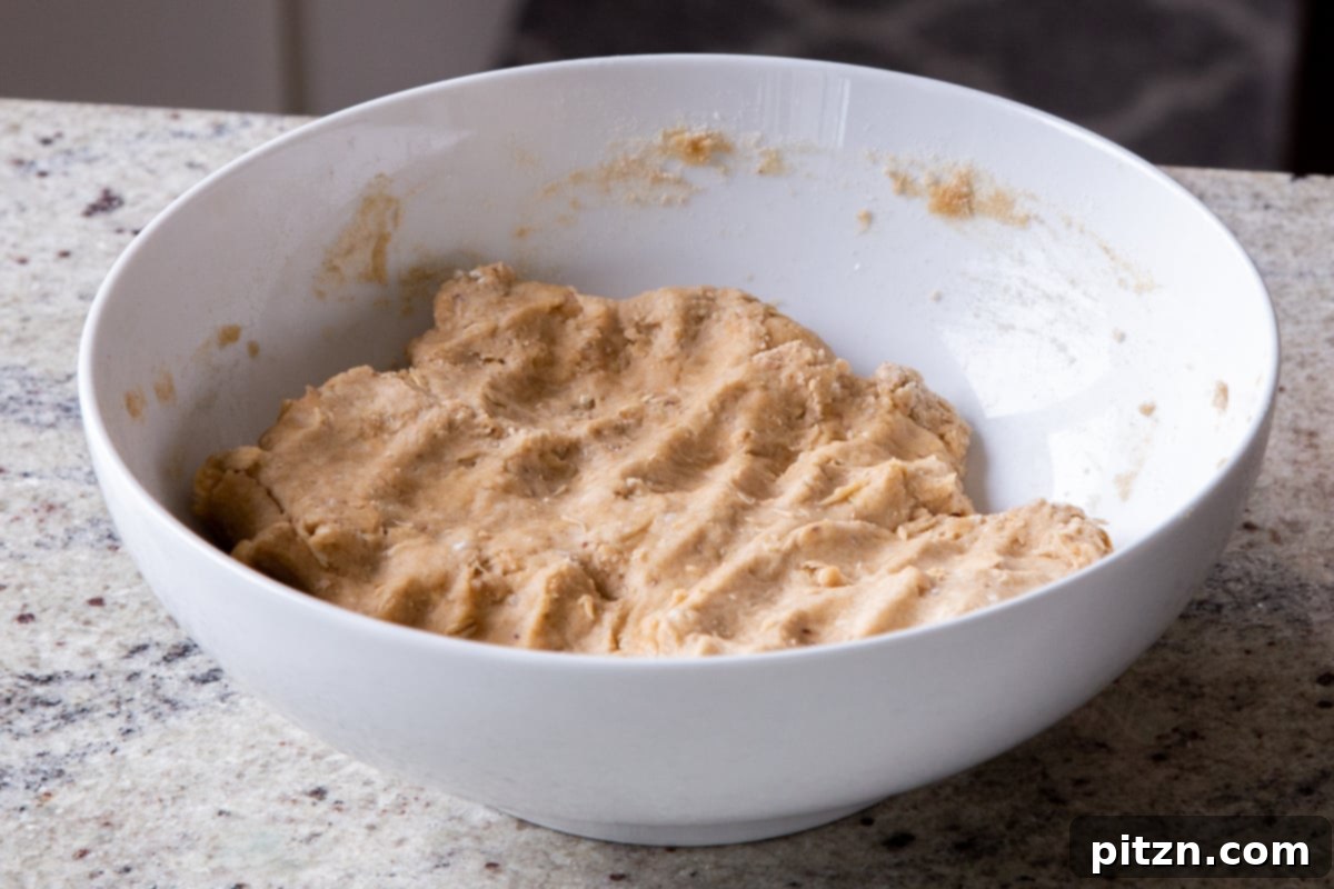 The multigrain paratha dough in a mixing bowl after its resting period, looking soft and ready to be divided.