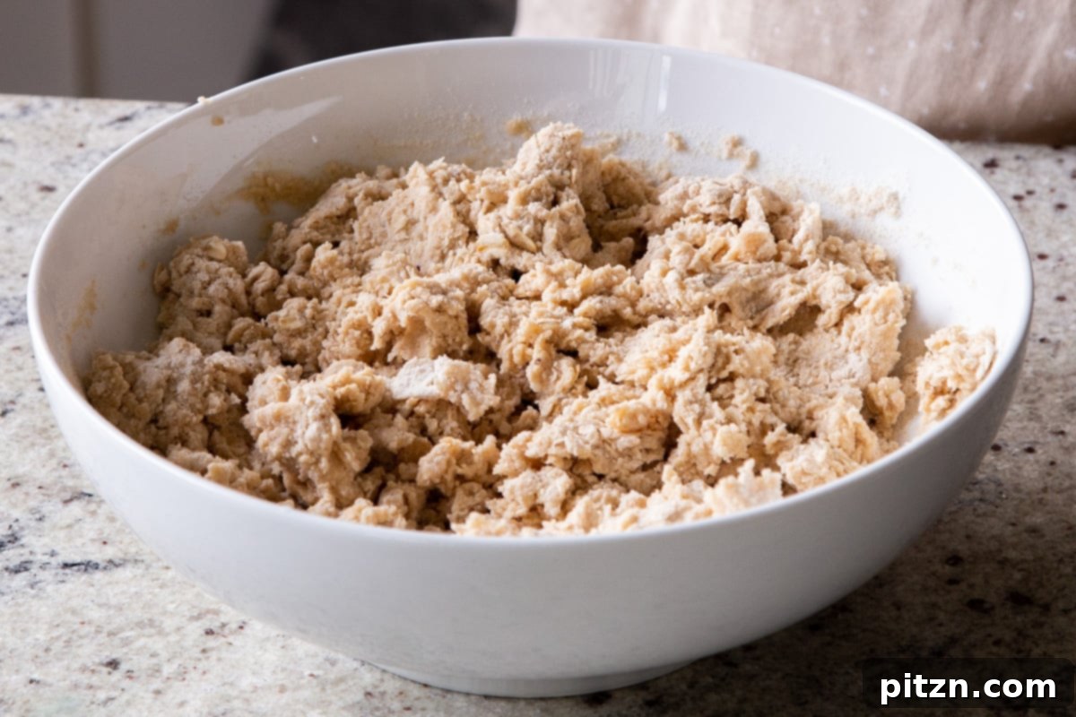 A close-up of the paratha dough in a mixing bowl, having been partially mixed but still awaiting the final kneading to become a smooth, cohesive mass.