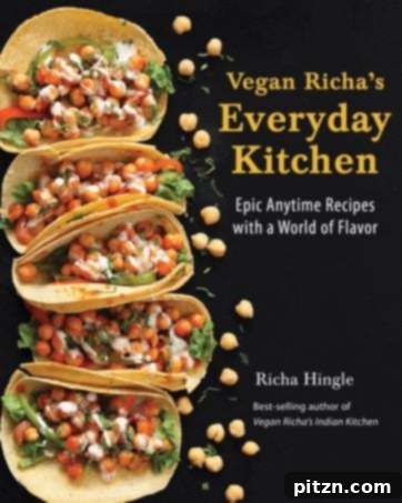 Meet Richa 5 Cover of Vegan Richa's Everyday Kitchen cookbook, featuring accessible plant-based meals