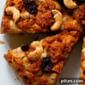 overhead photo of a slice of carrot halwa cake