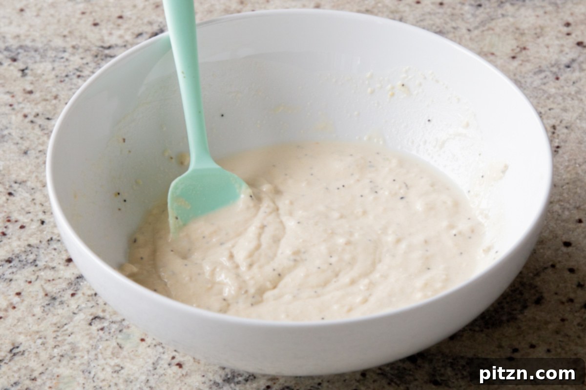 Everything Bagel Pot Pie Remix 19 Biscuit dough after mixing, showing a thick, spreadable consistency