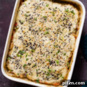 Pan of everything bagel pot pie, after baking
