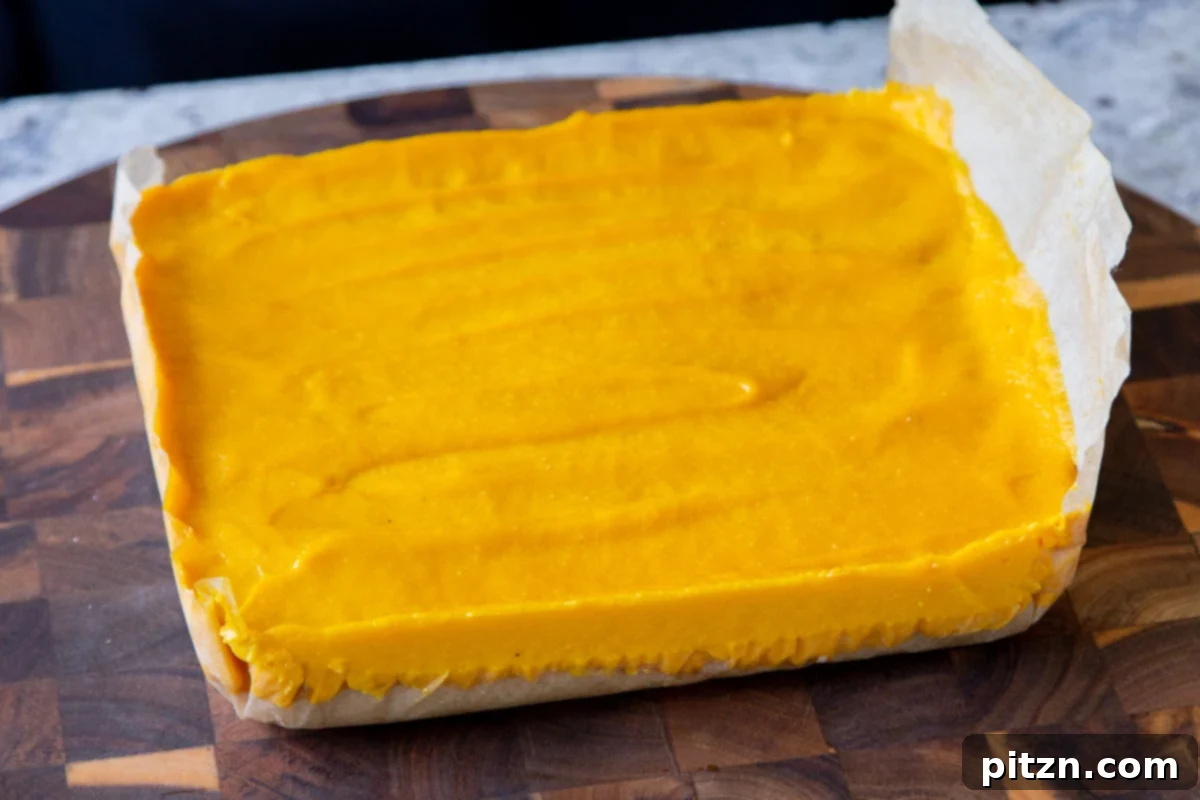 chilled mango bars before slicing