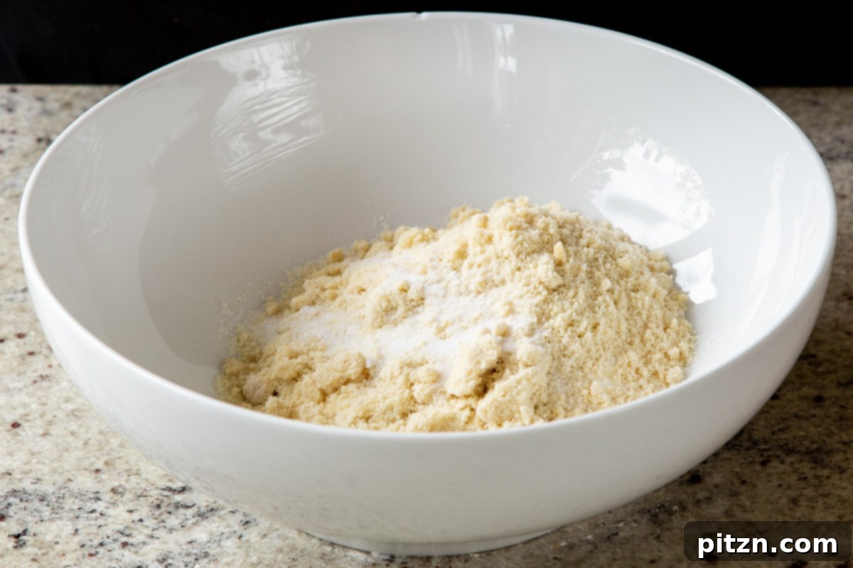 dry ingredients in the mixing bowl, before mixing together