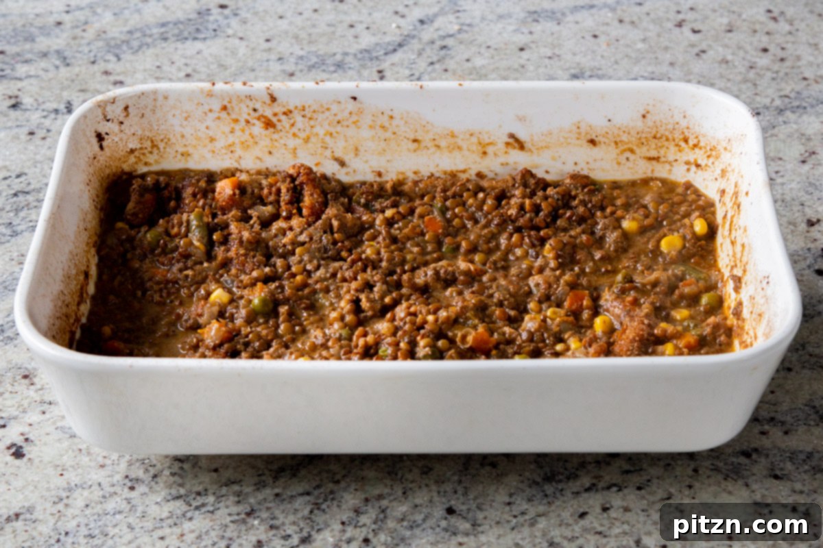 Sheet Pan Konkani Lentil Curry 18 curry mixture after stirring in the water, veggies, lentils, soy curls, and coconut milk, after baking and stirring