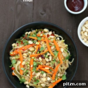 Flavorful Vegan Pad Thai recipe from Zsu Dever's 'Everyday Vegan Eats'. This dish features rice noodles, colorful vegetables, the distinctive tang of tamarind, a kick from Thai chili paste, and fresh bean sprouts. A delicious, easy, and gluten-free plant-based meal.