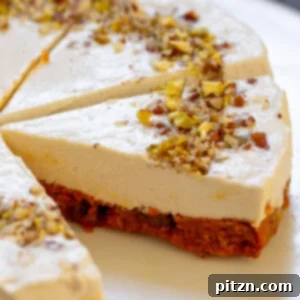 Indian Fusion Grain Free No Bake Carrot Halwa Cheesecake 5 close-up of carrot cake cheesecake cut into slices