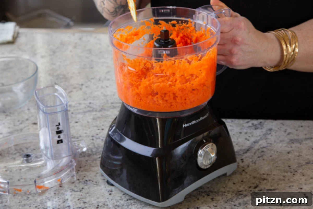 Indian Fusion Grain Free No Bake Carrot Halwa Cheesecake 8 carrots in the food processor after blending