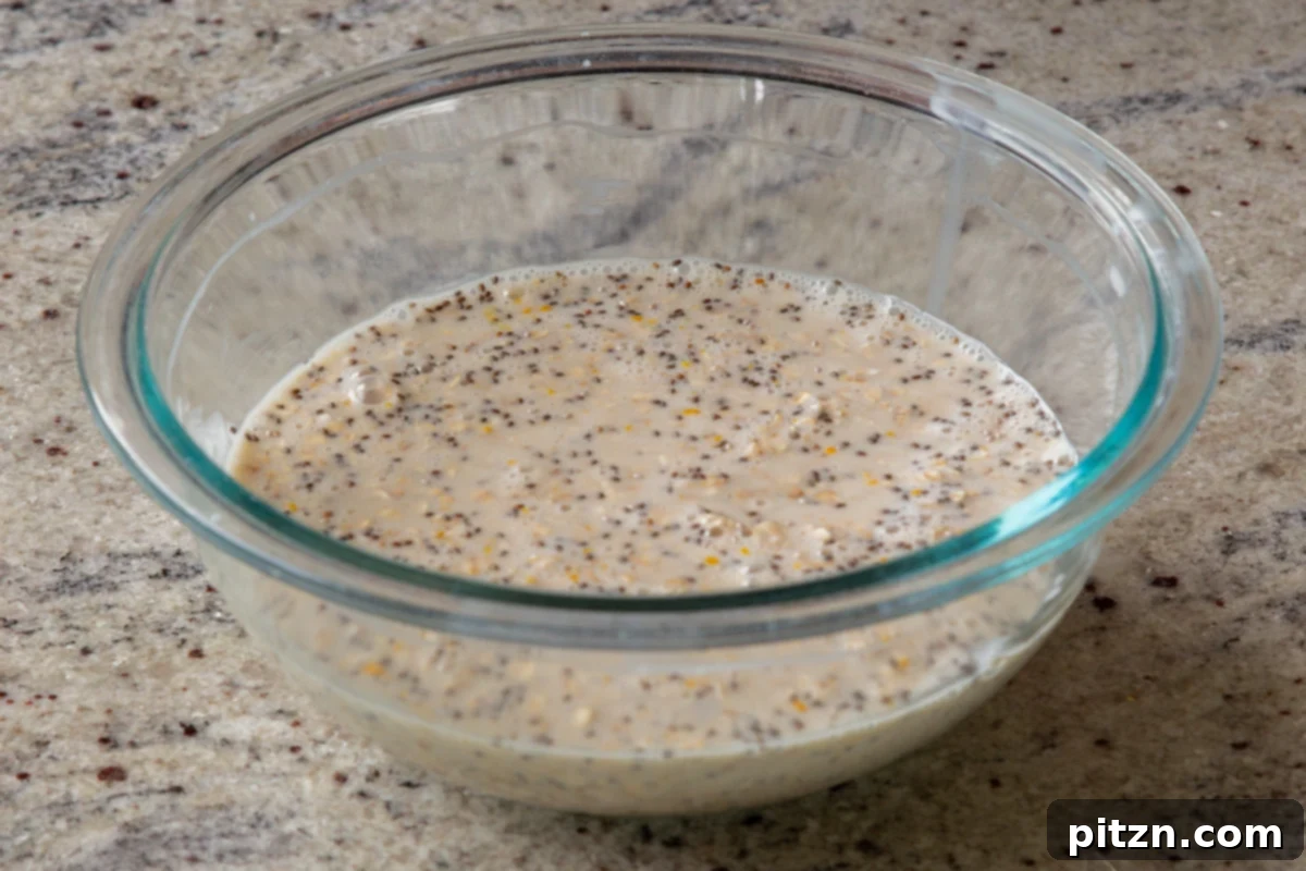 Easy Cannoli Overnight Oats: 30-Minute, Gluten-Free & Soy-Free 13 The fully mixed and creamy cannoli oat base in a glass bowl, ready for soaking or serving.