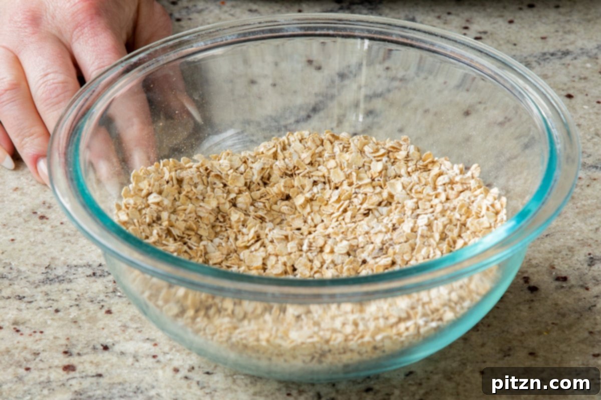 Easy Cannoli Overnight Oats: 30-Minute, Gluten-Free & Soy-Free 9 A glass bowl containing the dry mixture of oats and chia seeds after they have been mixed together.