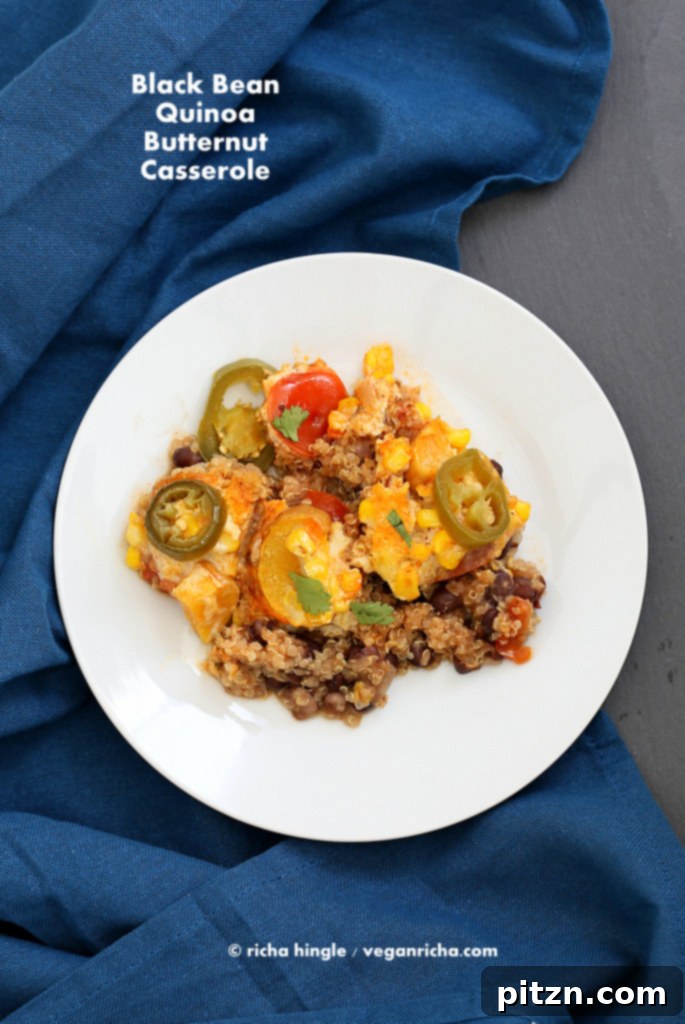 Quinoa Black Bean Casserole topped with cilantro and ready to serve