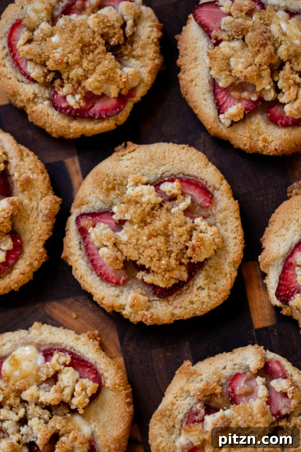 Blissful Strawberry Cheesecake Cookies Without Gluten Soy Or Grains 2 Delicious strawberry cheesecake cookies displayed on a rustic wooden serving tray
