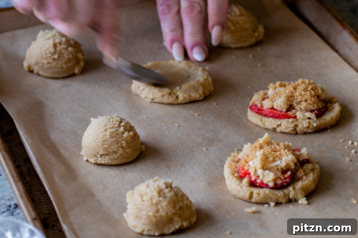 Blissful Strawberry Cheesecake Cookies Without Gluten Soy Or Grains 11 Flattening a scooped portion of cookie dough on the baking sheet
