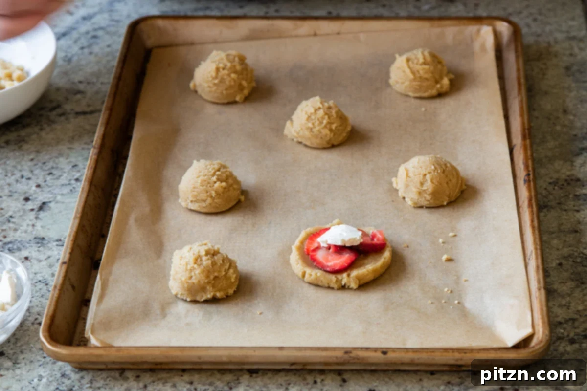 Blissful Strawberry Cheesecake Cookies Without Gluten Soy Or Grains 12 Adding thinly sliced strawberries and a dollop of non-dairy cream cheese to a flattened cookie dough disc