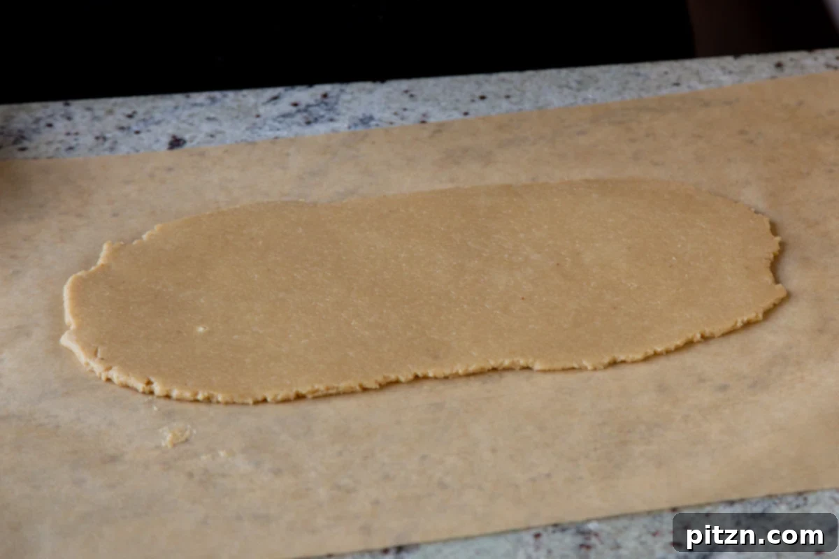 almond flour cookie dough after rolling out, perfectly rectangular