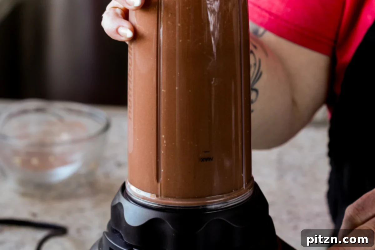 Decadent Vegan Mocha Cake with Velvety Chocolate Mousse (Gluten-Free Option) 15 mocha mousse in the blender after blending