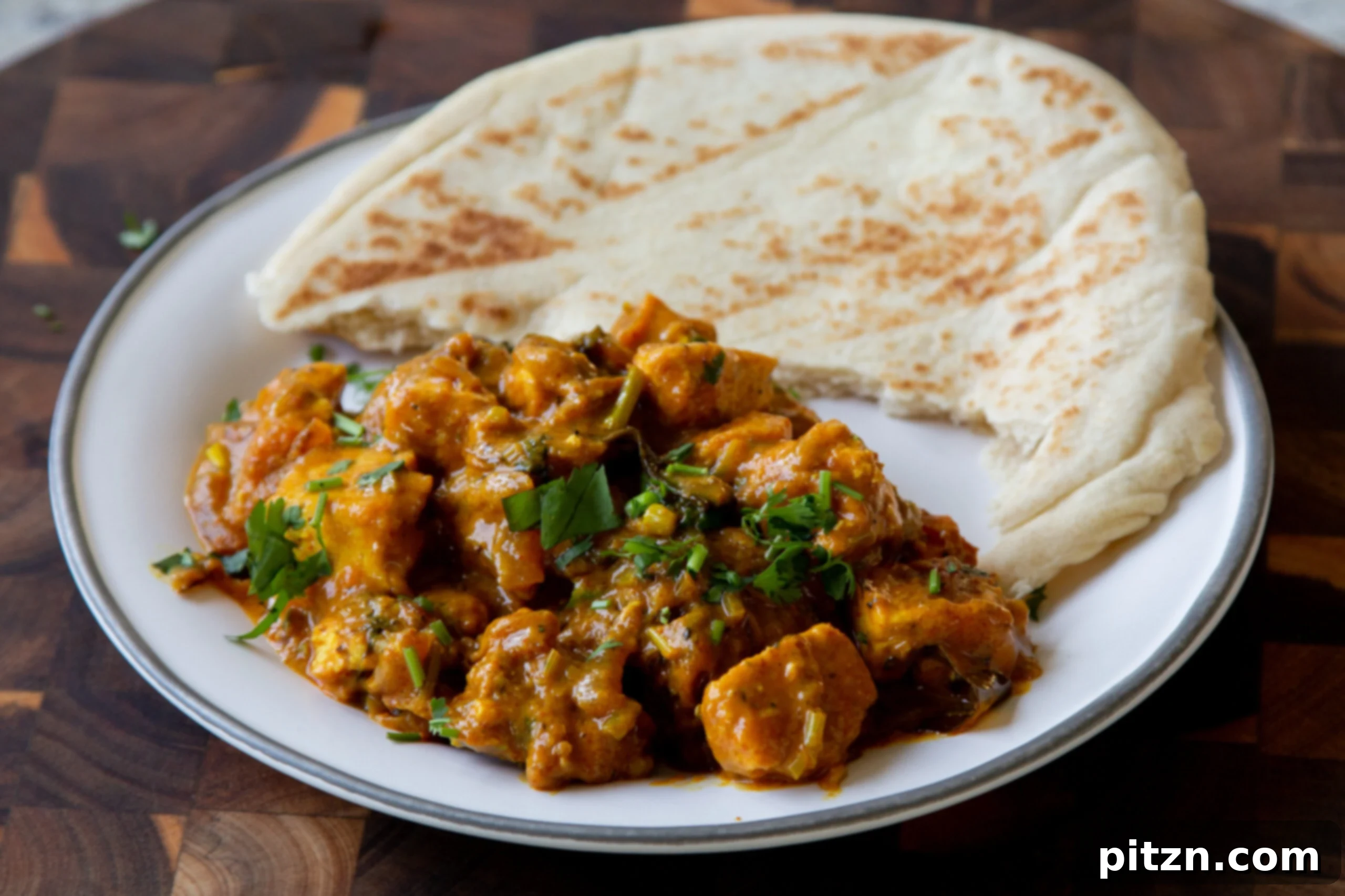 South Indian Black Pepper Tofu Fry 3 Tofu Pepper Fry served on a plate with warm flatbread, ready to eat