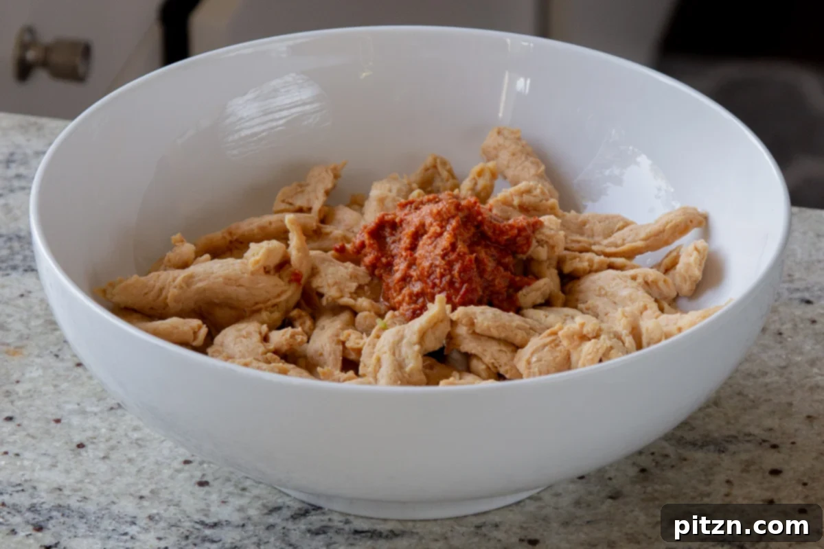 Zesty Indo Chinese Crispy Chicken and Soy Curls Nut Free Gluten Free Soy Free Adaptable 10 soy curls and spices in the bowl
