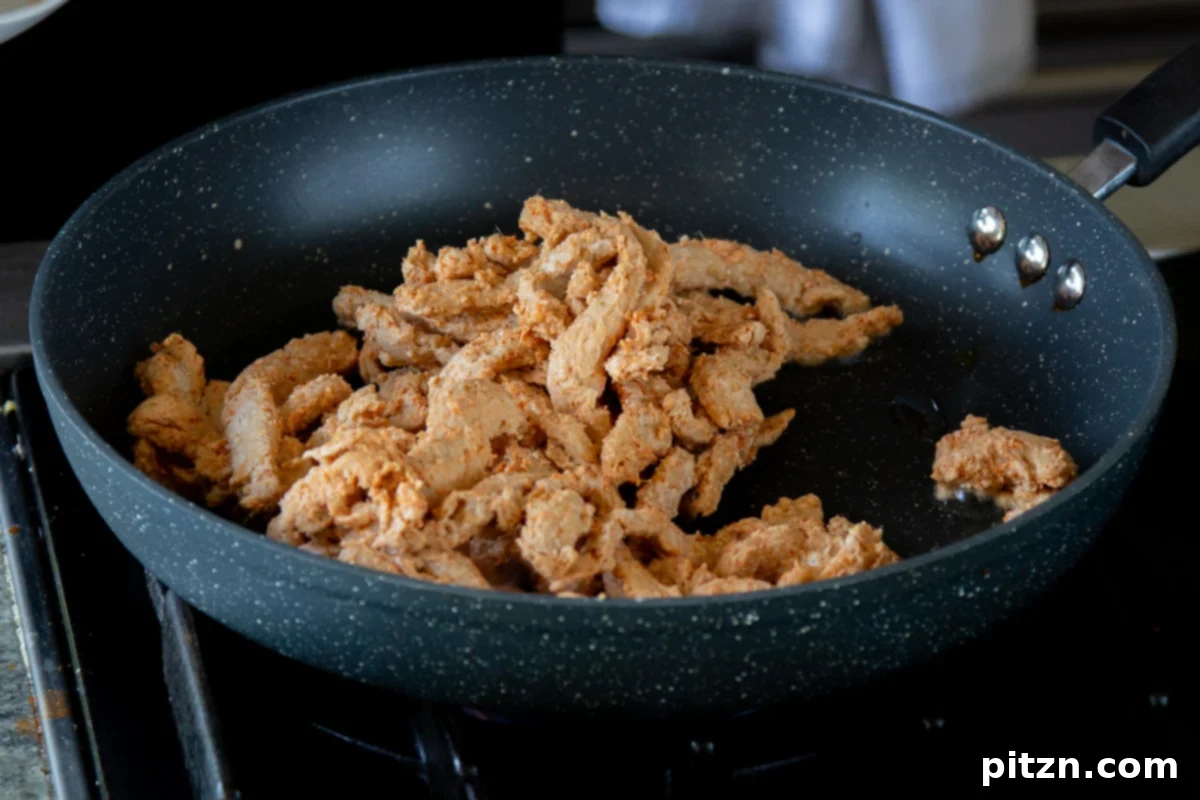 Zesty Indo Chinese Crispy Chicken and Soy Curls Nut Free Gluten Free Soy Free Adaptable 12 soy curls in the pan before cooking