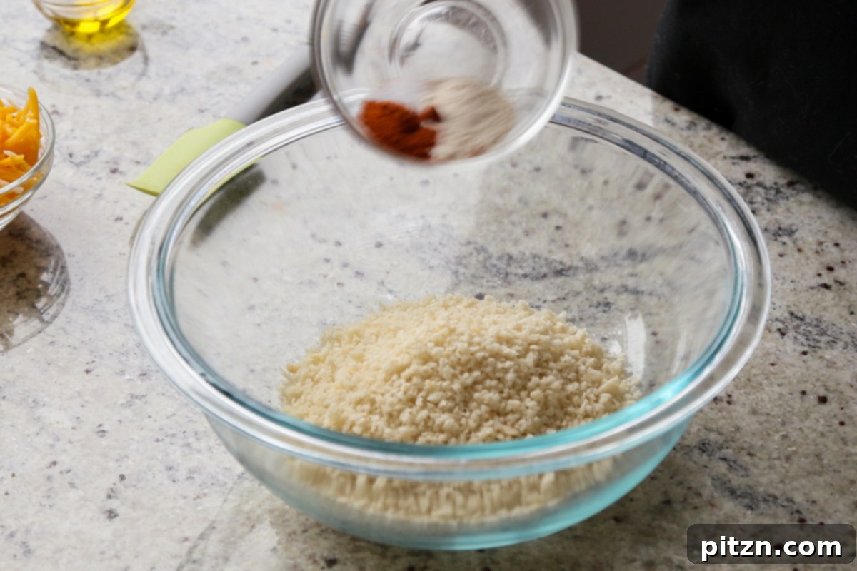 Creamy Smoky Vegan Mac and Cheese Bake 15 adding spices to the breadcrumbs