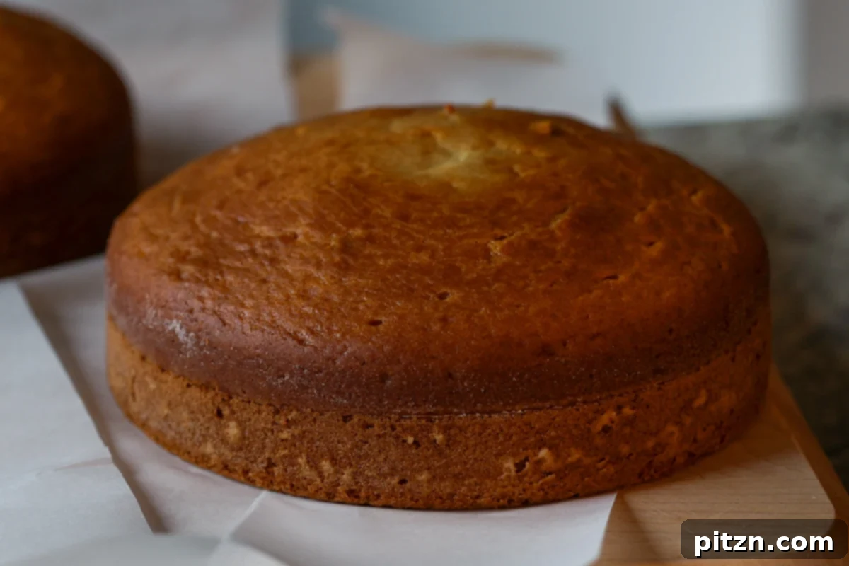 Zesty Vegan Lemon Cloud Cake 18 Baked vegan lemon cake cooling on a wire rack before the top is sliced off
