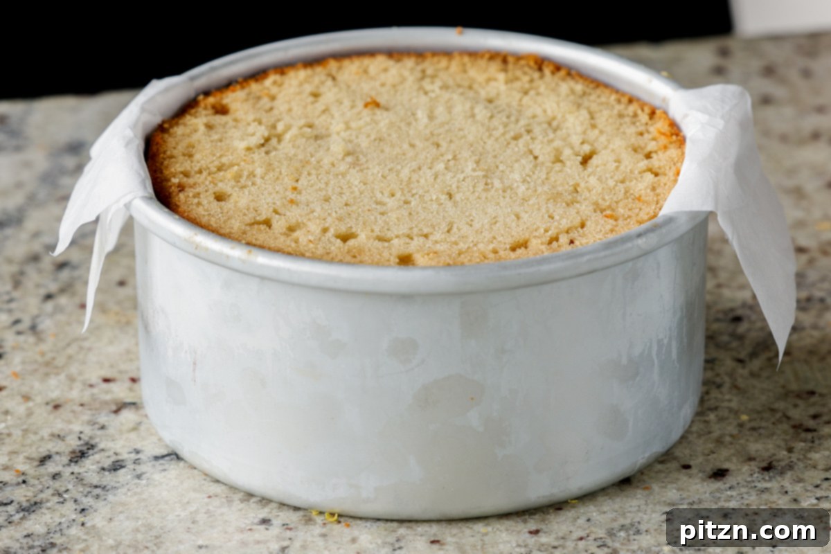 Zesty Vegan Lemon Cloud Cake 22 Adding the second cake layer on top of the frosted first layer in the pan