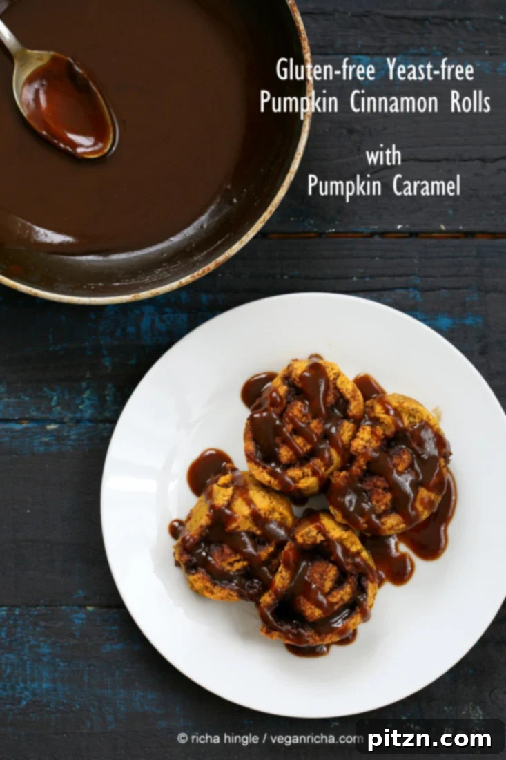 Cozy Gluten Free Yeast Free Pumpkin Cinnamon Rolls 2 Soft, moist gluten-free and yeast-free pumpkin cinnamon rolls drizzled with spiced pumpkin caramel sauce.