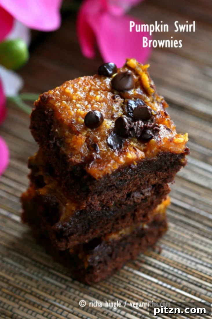 Vegan Pumpkin Pie Brownies 2 Vegan Pumpkin Brownies: Creamy Pumpkin Layered with Fudgy Dark Chocolate Brownie. A perfect fusion of Pumpkin Pie and Brownie delight. | Vegan Richa