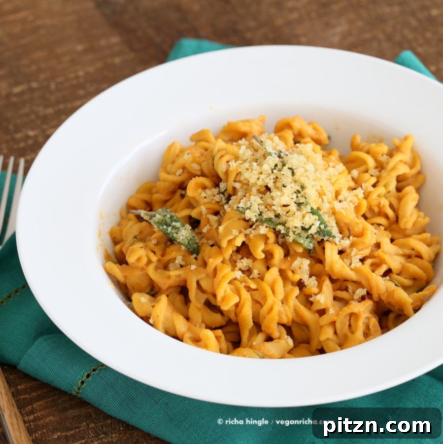 Creamy Vegan Pumpkin Sage Pasta with Crispy Sage