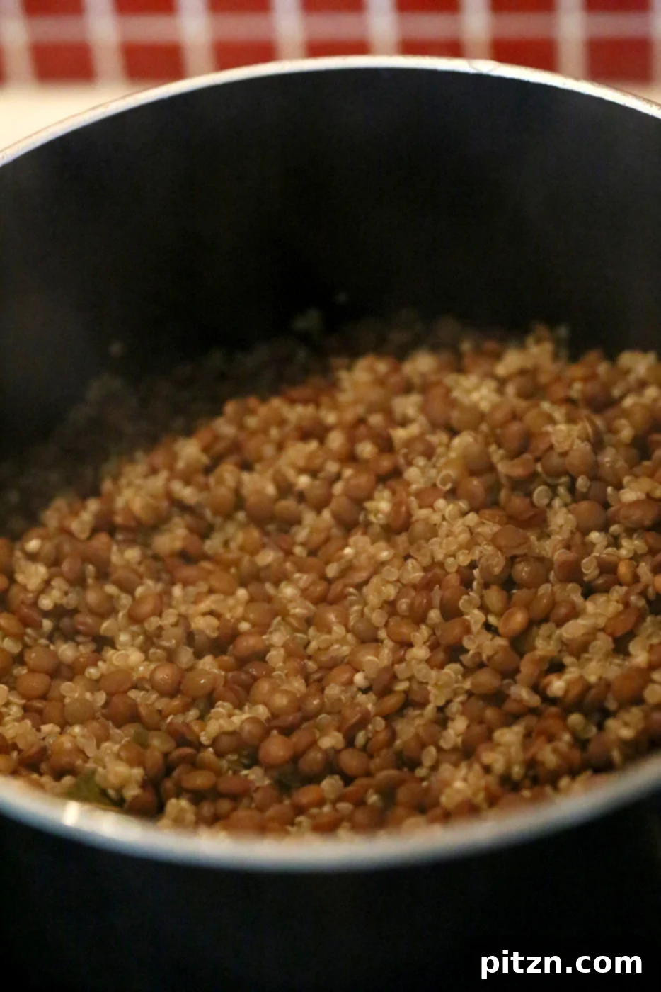 Cooking lentils and quinoa for the vegan loaf base