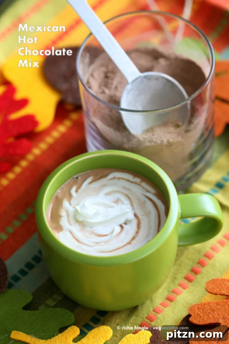 Spiced Mexican Cocoa Blend 2 Mexican Hot Chocolate Mix | Vegan Richa #vegan #holiday #chocolate Make it with Pumpkin Pie Spice, Chai Spice, Mint chocolate, gingerbread, Caramel, Nut butter and more