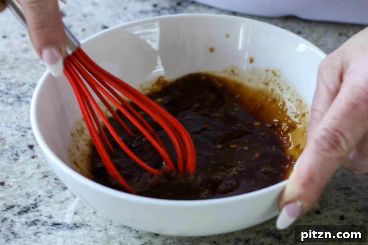 the prepared teriyaki sauce in a bowl, showing its rich color and texture before tofu is added