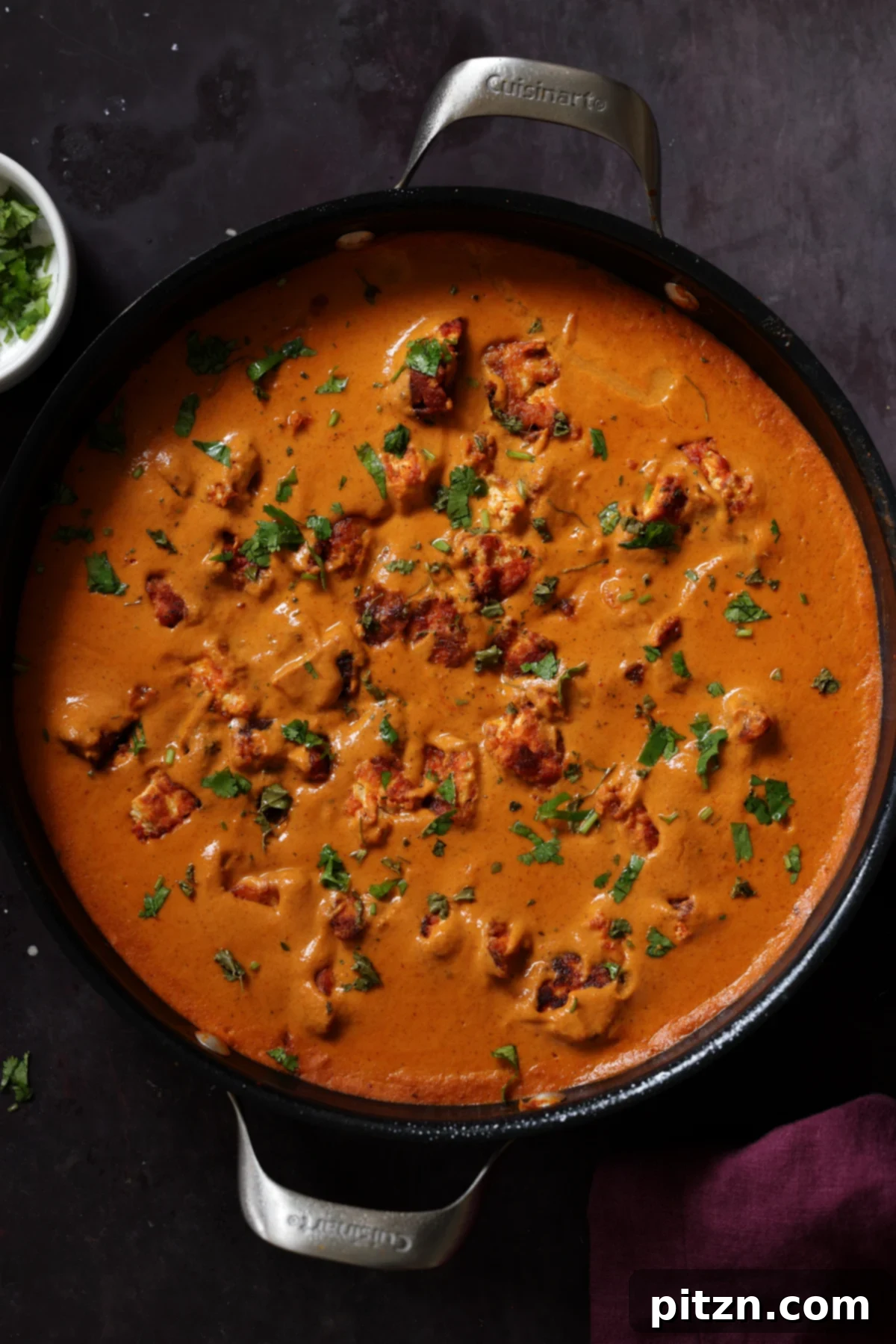 pan of vegan butter chicken