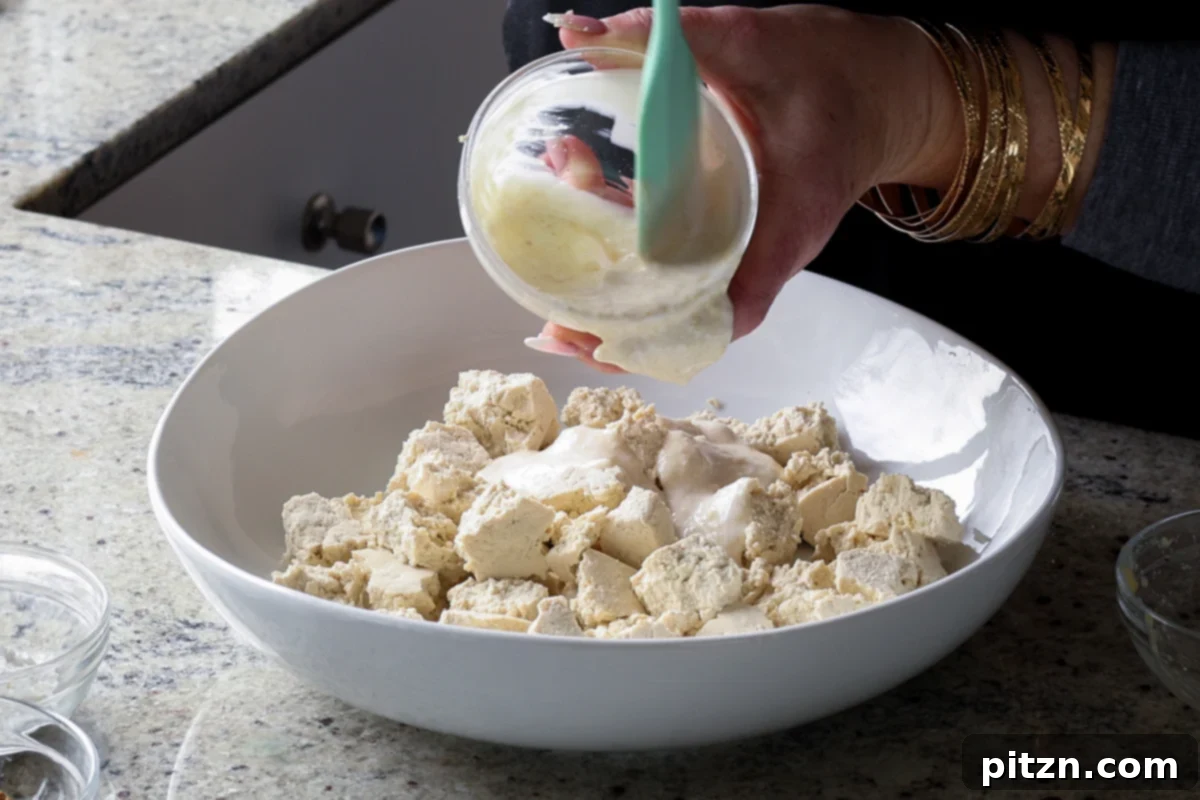 adding non-dairy yogurt to the tofu
