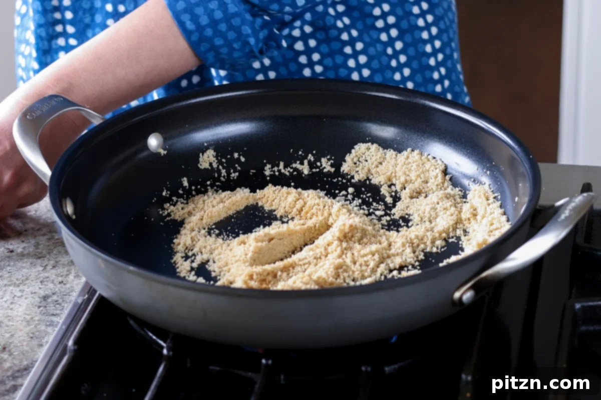 South Indian Soulmate Lentils 9 Perfectly toasted golden brown coconut and almond flour in the pan.
