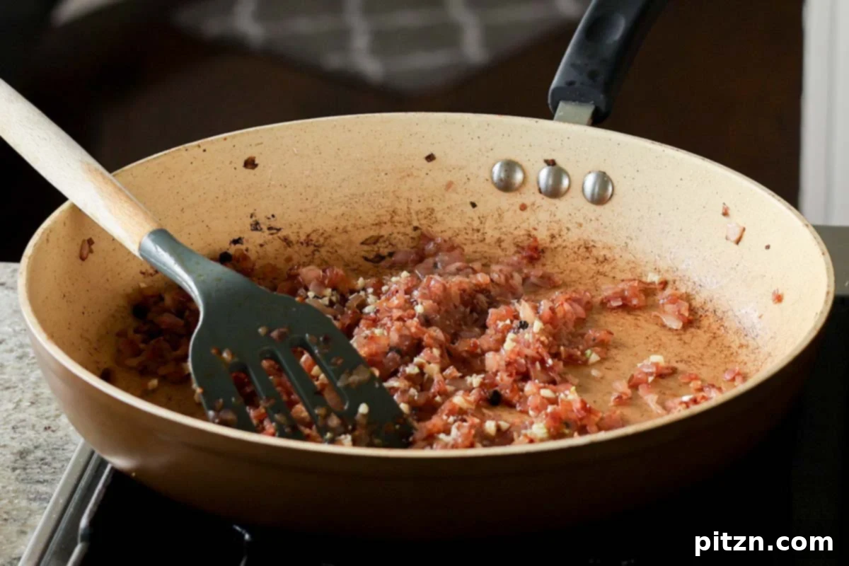Deeply browned and caramelized onions in the pan after thorough cooking