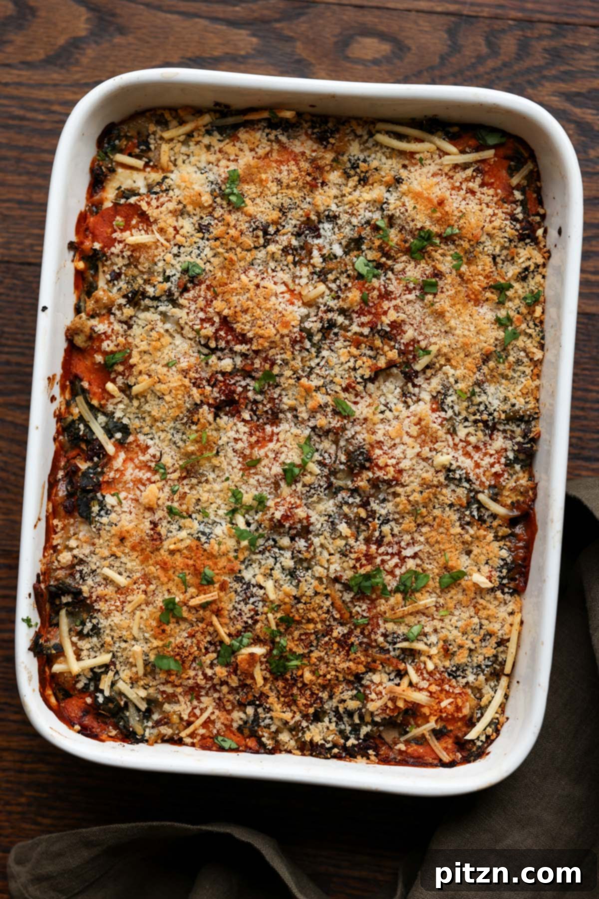 Marry Me Tofu Lasagna Bake 3 marry me tofu casserole in the pan after baking