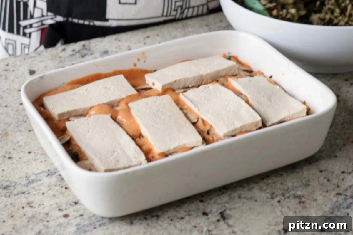 Marry Me Tofu Lasagna Bake 20 second layer of tofu