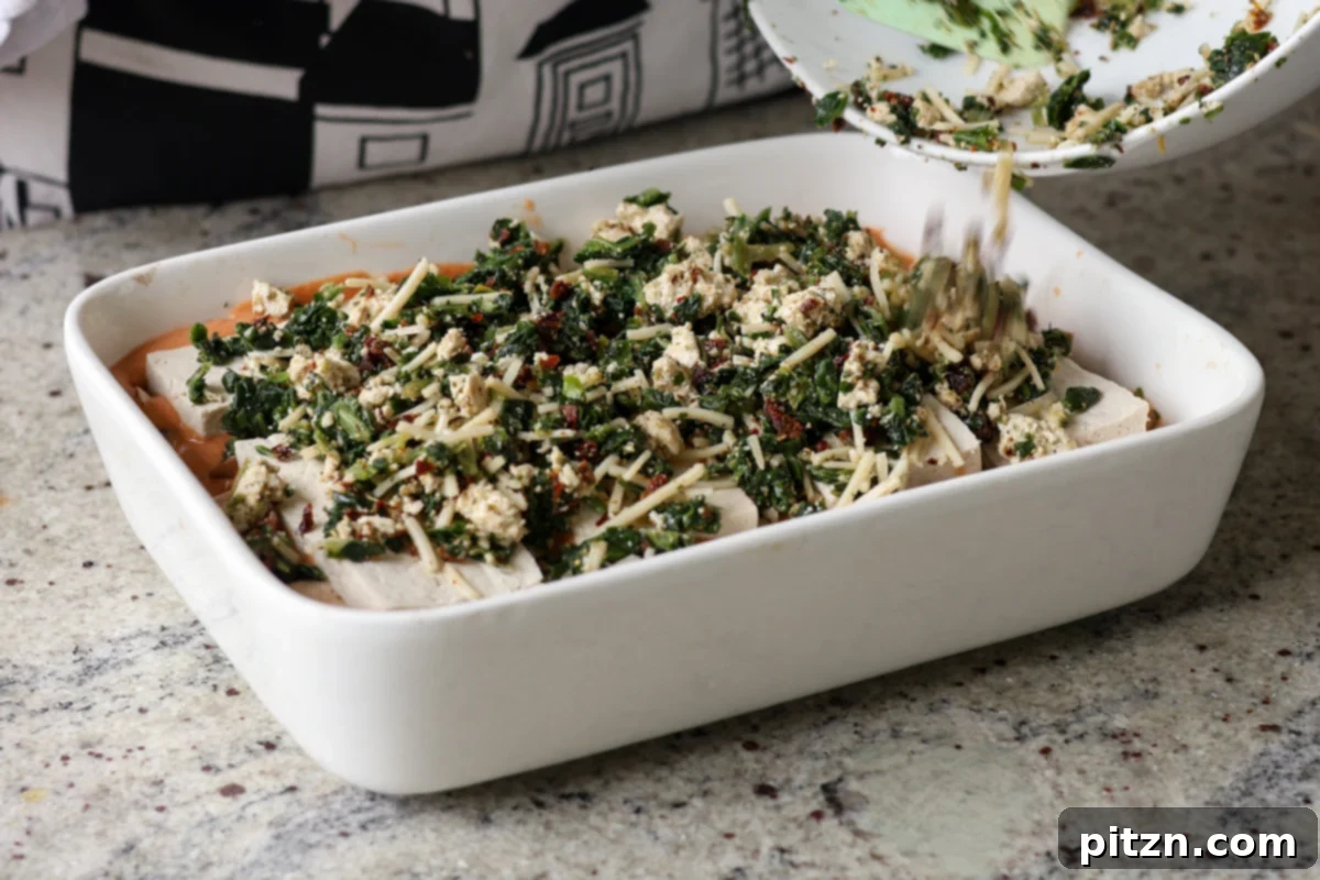 Marry Me Tofu Lasagna Bake 21 second layer of spinach filling