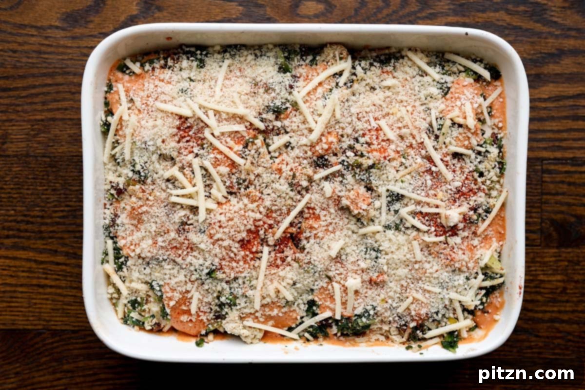 Marry Me Tofu Lasagna Bake 24 marry me tofu casserole in the pan before baking