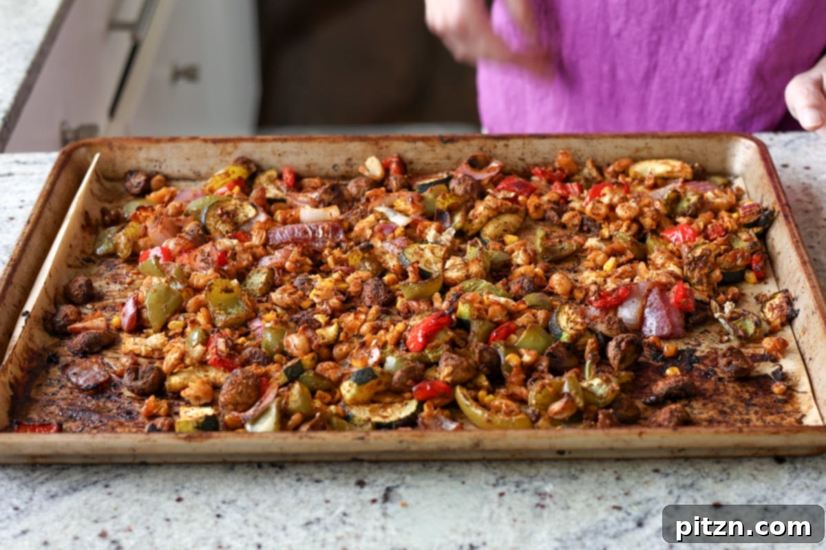 One-Pan Smoky Cajun Veggies and Smashed White Beans 15 cajun beans and veggies on the sheet pan after baking