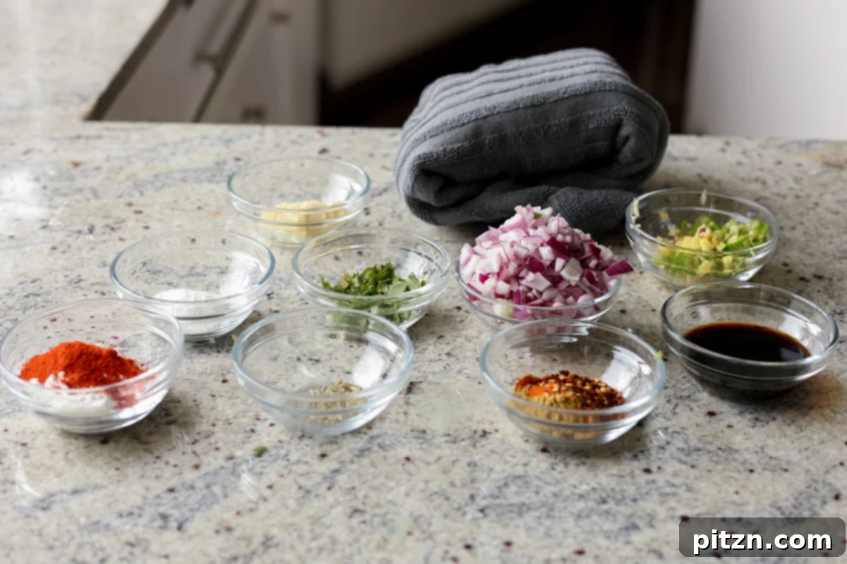 Crispy Vegan 555 Chicken Bites 7 All the fresh ingredients for Vegan Chicken 555 laid out on a kitchen counter, ready for preparation.