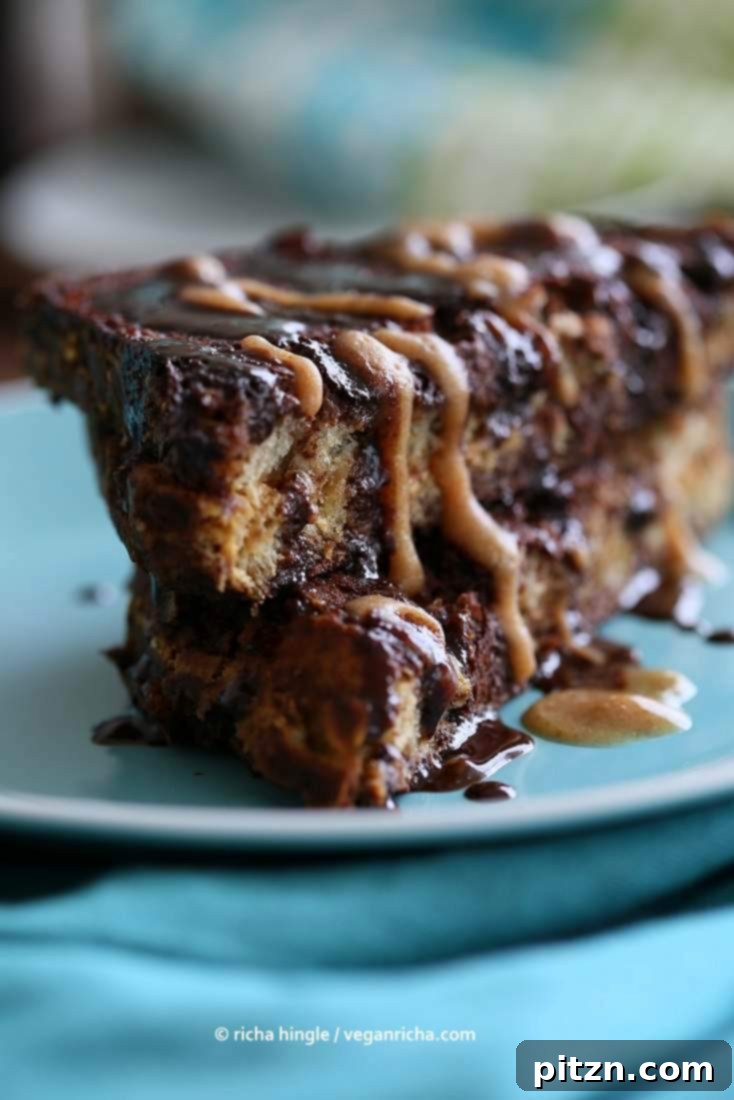 Decadent Salted Caramel Brownie French Toast with Almond Butter 3 PB Date Caramel stuffed Brownie French Toast | Vegan Richa