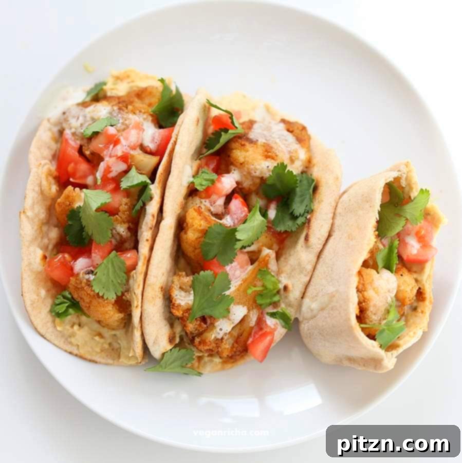Vegan Shawarma: Spiced Cauliflower Wraps with Hummus & Tahini 5 Finished Vegan Cauliflower Shawarma wraps ready to serve
