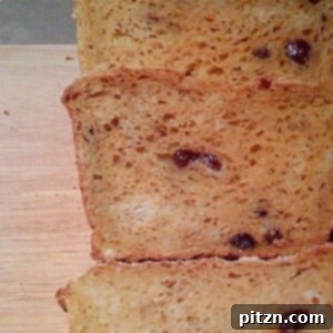 Spiced Carrot Ginger Raisin Loaf 2 Slices of Carrot Ginger Raisin Bread on a wooden cutting board