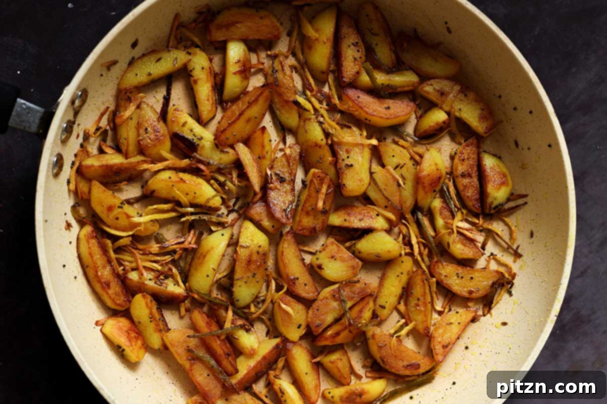 Nepali aloo in the pan after cooking