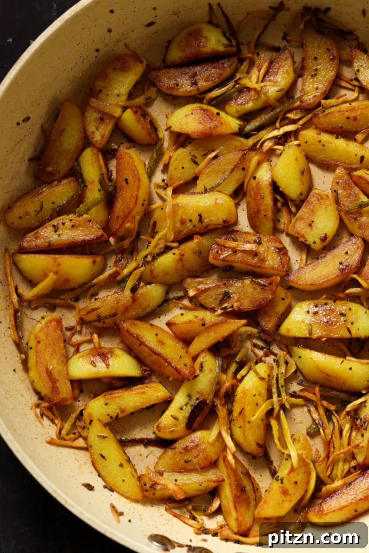 close-up of Nepali aloo in the pan after cooking