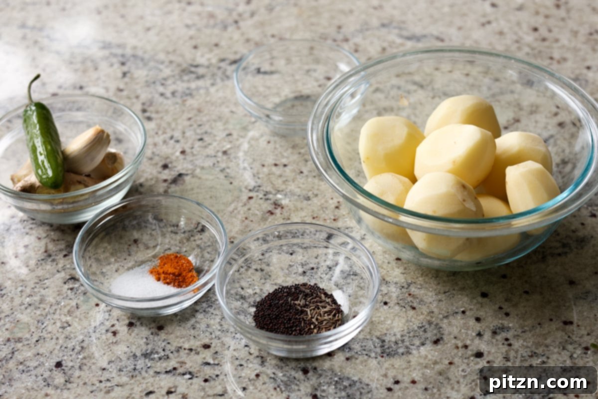 Nepali aloo ingredients on the kitchen counter